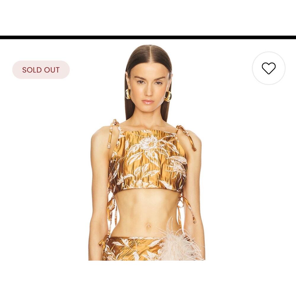 REVOLVE Gold Printed Tie-Shoulder Crop Top